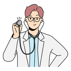 Young Male Doctor with Stethoscope Illustration Pink Hair Glasses