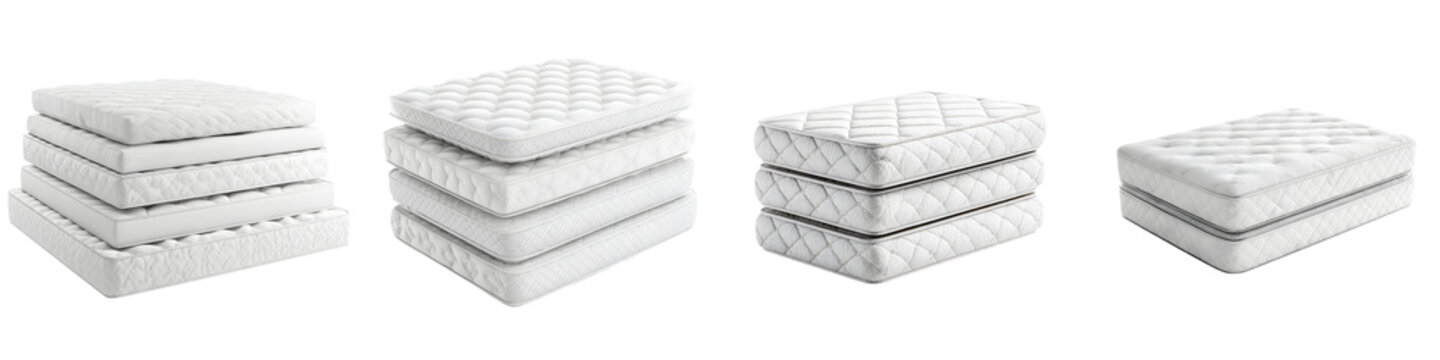 Stacks of modern white mattresses for comfortable sleep
