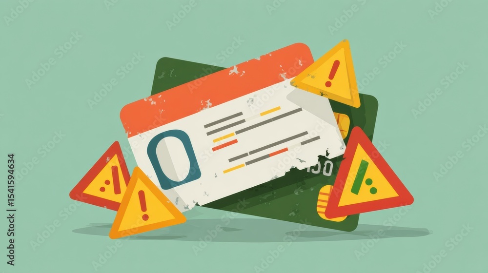 Aufkleber broken id card symbolizing identity theft with warning icons suggesting security concerns in a digit