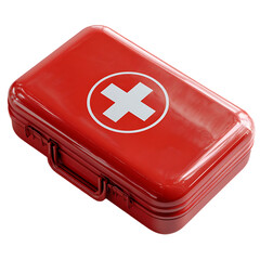 Red first-aid kit with a white cross.