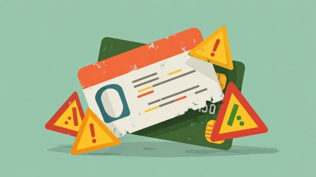 Broken ID Card Symbolizing Identity Theft With Warning Icons Suggesting Security Concerns in a Digital Context