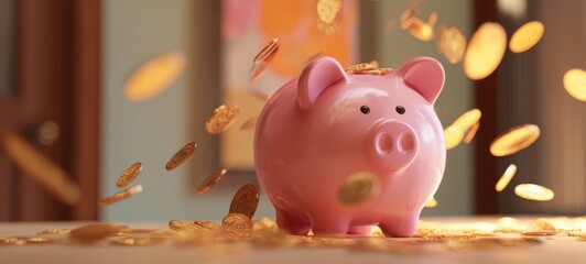 The piggy bank overflowing with coins, symbolizing savings and financial growth
