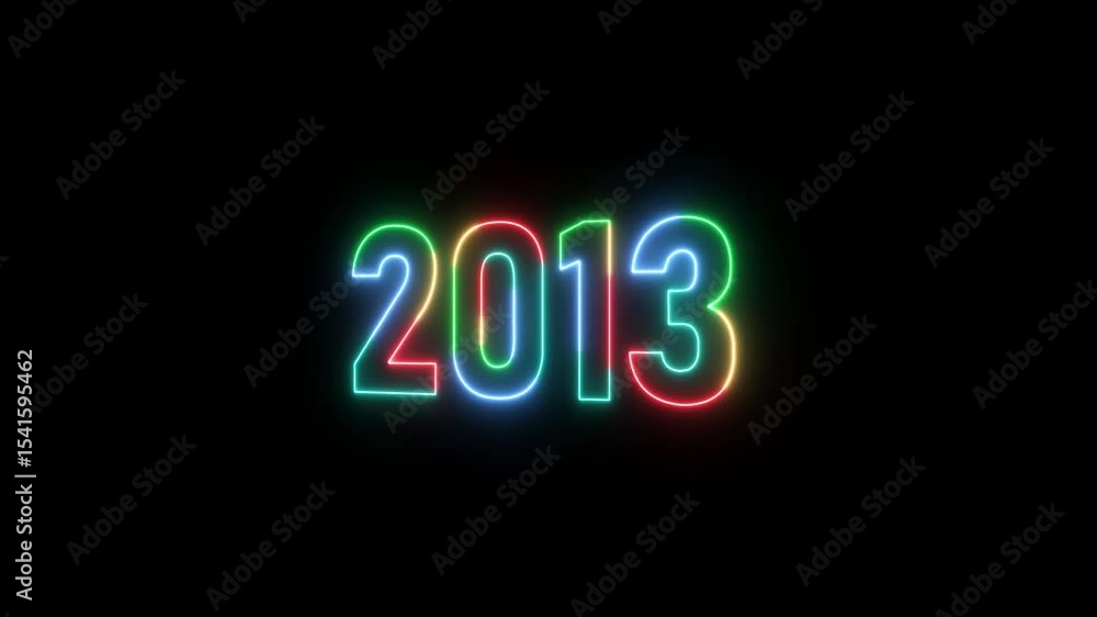 Aufkleber 2013 neon line text. abstract 2013 neon text animation ,four color neon glowing neon number 3d text 