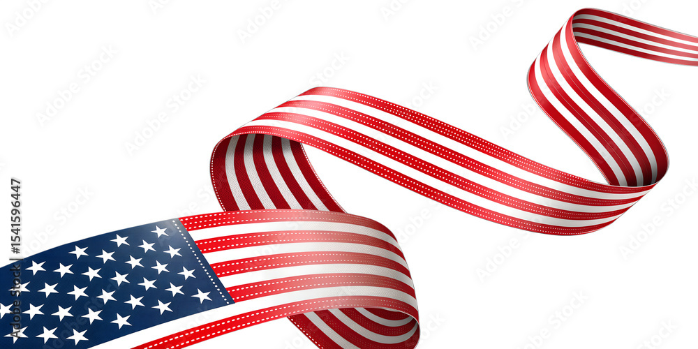 Fototapete american flag ribbon swirl design element isolated on transparent background