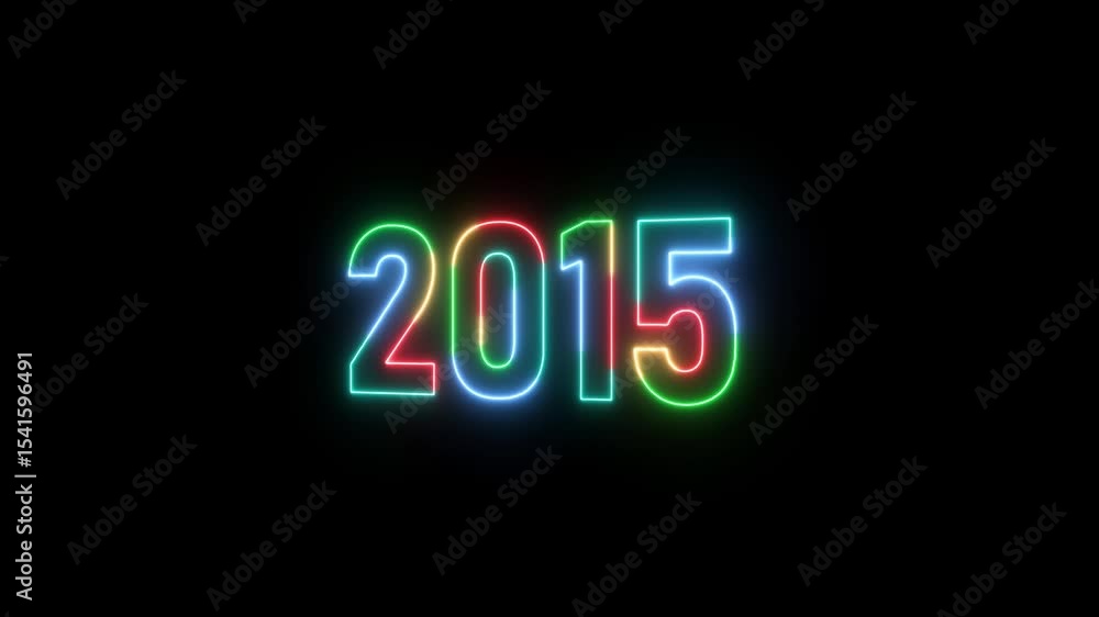 Aufkleber 2015 neon line text. abstract 2015 neon text animation ,four color neon glowing neon number 3d text 