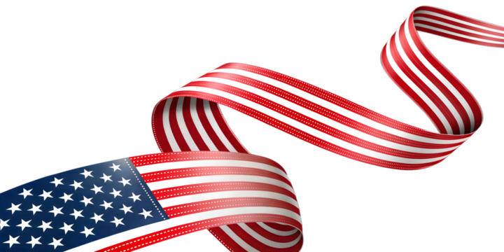 American flag ribbon swirl design element isolated on transparent background