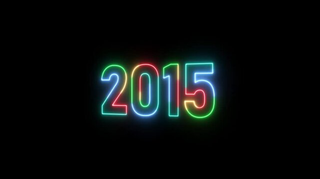2015 neon line text. Abstract 2015 neon text animation ,Four color neon Glowing neon number 3D text background. right, left, up, down lopped text position.
