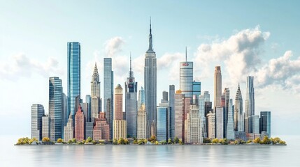 Fototapeta premium Panorama of city landscape with skyscrapers against the blue sky. Suitable for articles about city life, architecture and travel.