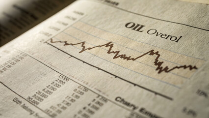 Oil price chart economic data financial newspaper market analysis commodity trend investment finance business. Economic impact and effect of oil, energy security, financial market connection