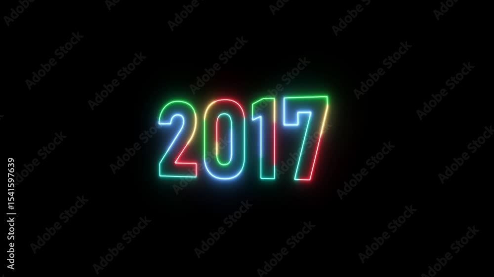 Poster 2017 neon line text. abstract 2017 neon text animation ,four color neon glowing neon number 3d text 