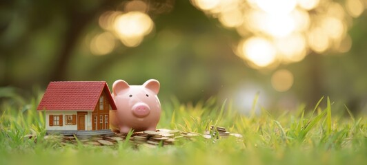 The piggybank and house representing savings and financial investment strategy.