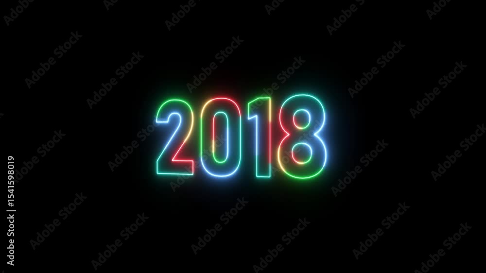 Aufkleber 2018 neon line text. abstract 2018 neon text animation ,four color neon glowing neon number 3d text 
