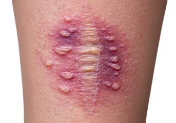 Closeup View of Shingles Lesions on Skin isolated on transparent baackground