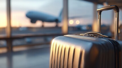 The sleek suitcase waiting at the airport gate for your next journey.