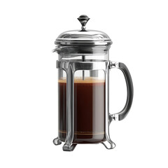Detailed view of a glass coffee french press.