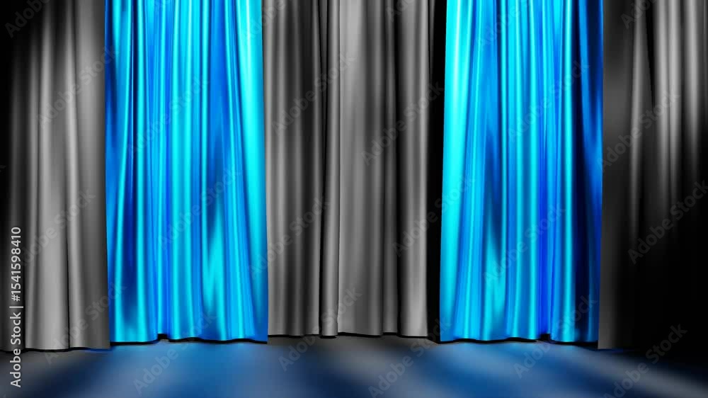 Poster 3d rendering of empty scene for product background with blue and grey curtains