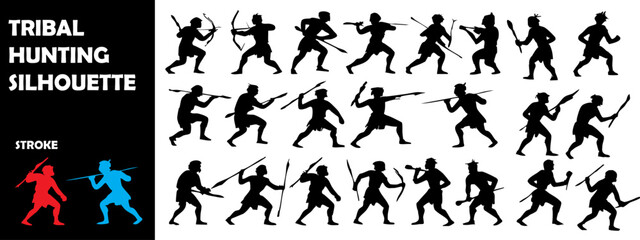 Tribal Hunting Silhouette Vector Set – Ancient Traditions, Forest Life, and Indigenous Culture