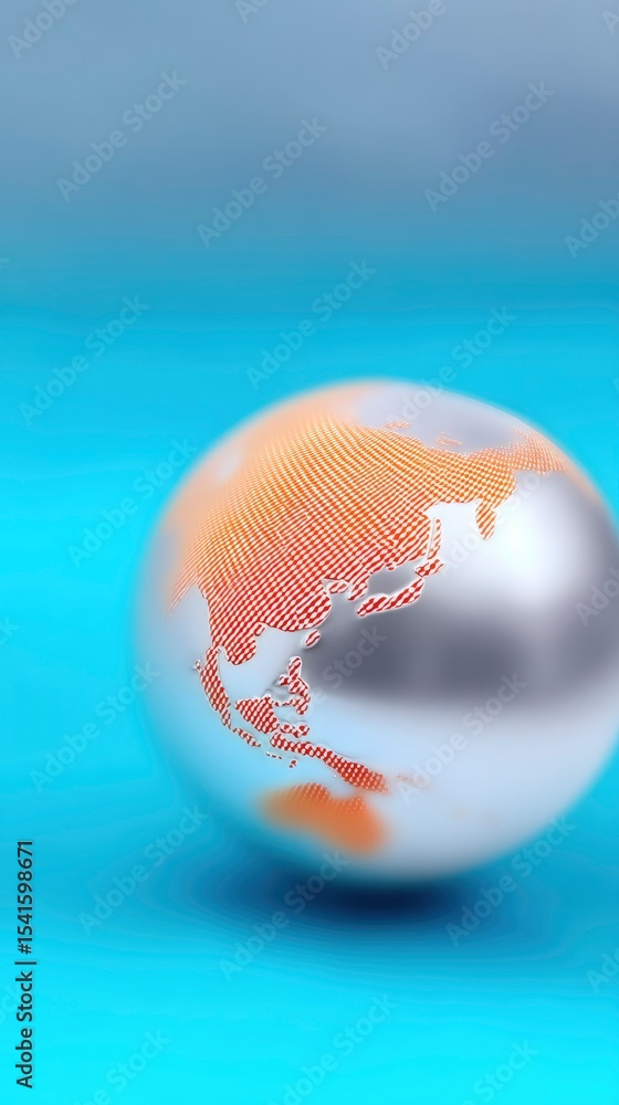 Aufkleber digital globe showing virtual systems: silver metallic sphere with orange pixel map on blue backgrou