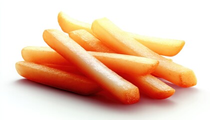 Pile of golden french fries against white background