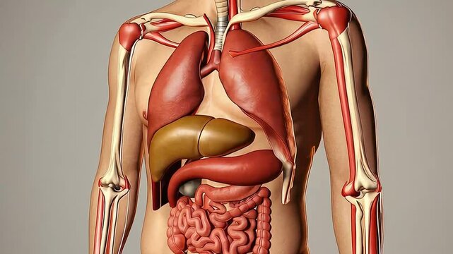 Detailed Anatomy Illustration Human Internal Organs Digestive Respiratory Systems Male Torso