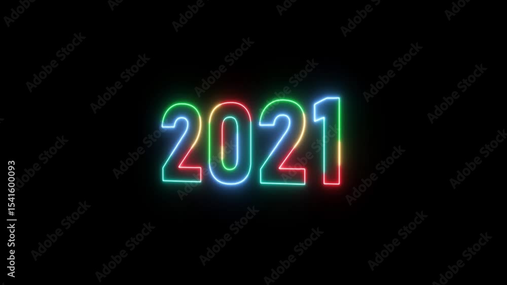 Aufkleber 2021 neon line text. abstract 2021 neon text animation ,four color neon glowing neon number 3d text 