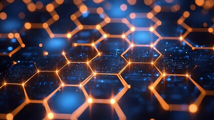 Hexagonal connection with light points against a blue-toned background - Powered by Adobe