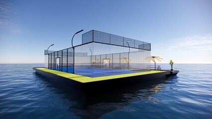 Padel Court Design Above Sea 3D Rendered Image