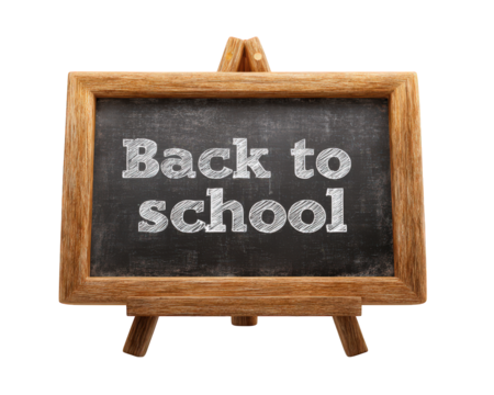 Back to school chalkboard wooden frame education concept isolated on transparency background, cheerful and welcoming classroom atmosphere