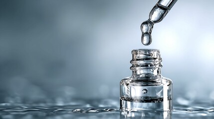 Clear serum bottle with dropper for skincare and beauty product photography