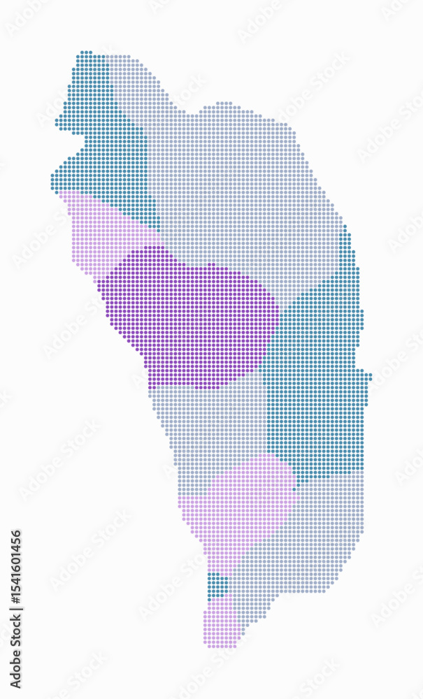 Poster dominica dotted map. digital style map of the country on white background. dominica shape with circl