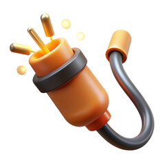 3d render orange cable connector isolated on transparent background