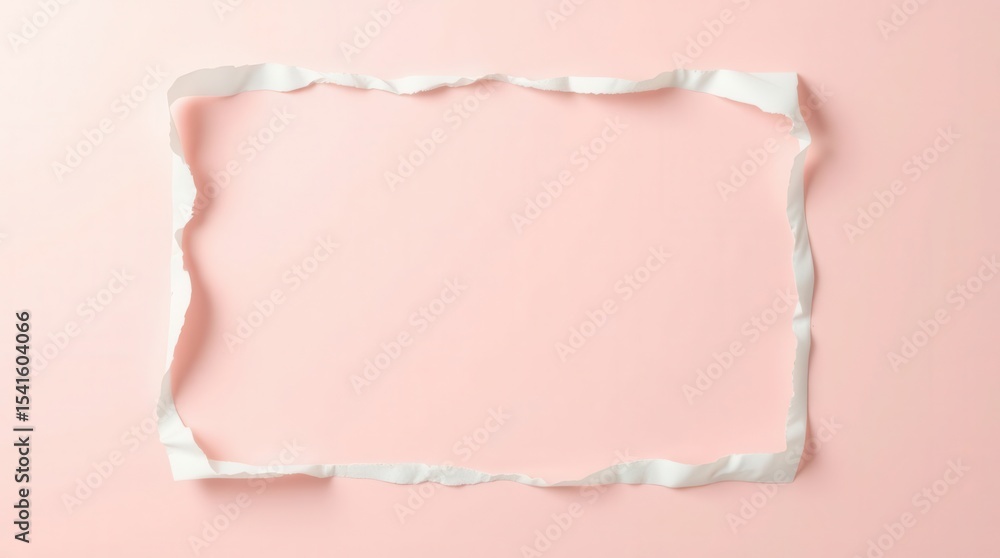 Poster a torn paper frame on a pastel pink background creating a space for text, image or design.