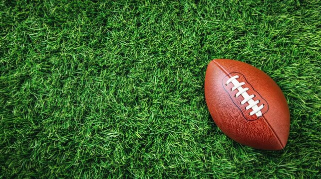 An American Football Ball Resting on a Lush Green Grassy Field