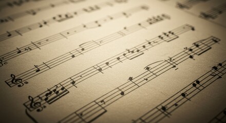 Sepiatoned music sheet with notes treble clef and bars creating a nostalgic and artistic feel
