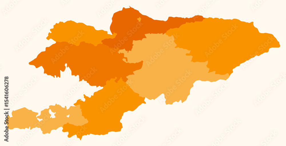 Poster map of kyrgyzstan with regions. just a simple country border map with region division. orange color 