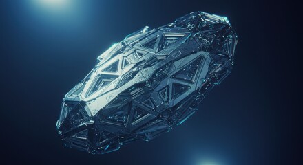 Triangular metallic pod floating in a dark glowing void