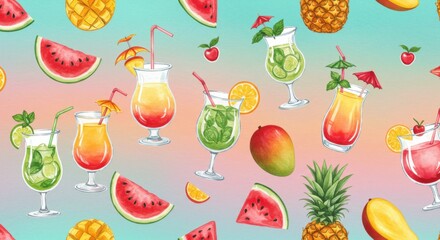 Tropical bliss Fruity drinks mangoes watermelon and pineapples galore