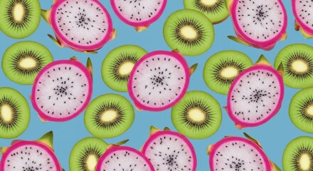 Tropical Fusion Kiwi  Dragon Fruit Slices on Azure