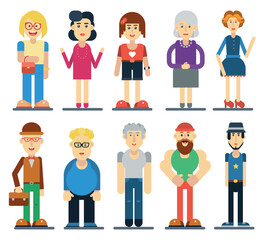 Set of funny cute people. Vector cartoon characters