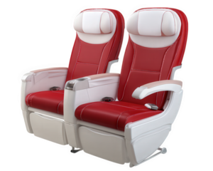 Red airplane seat white headrest comfortable armrest modern design isolated on transparency background travel luxury relaxation aviation passenger