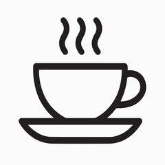 Line art of a cup of  steaming coffee cup on white background