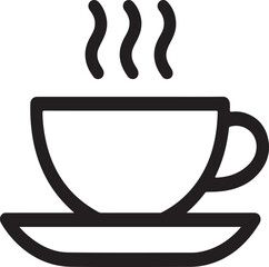 Line art of a cup of coffee, icon of a steaming coffee cup on white background