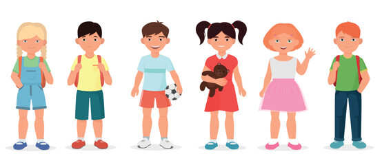 happy cute school children kids collection set