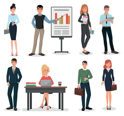 Office business people with gadgets, documents and suitcase set