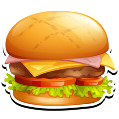Realistic Vector Illustration of Delicious Cheeseburger with Lettuce, Tomato, Cheese, and Beef Patty