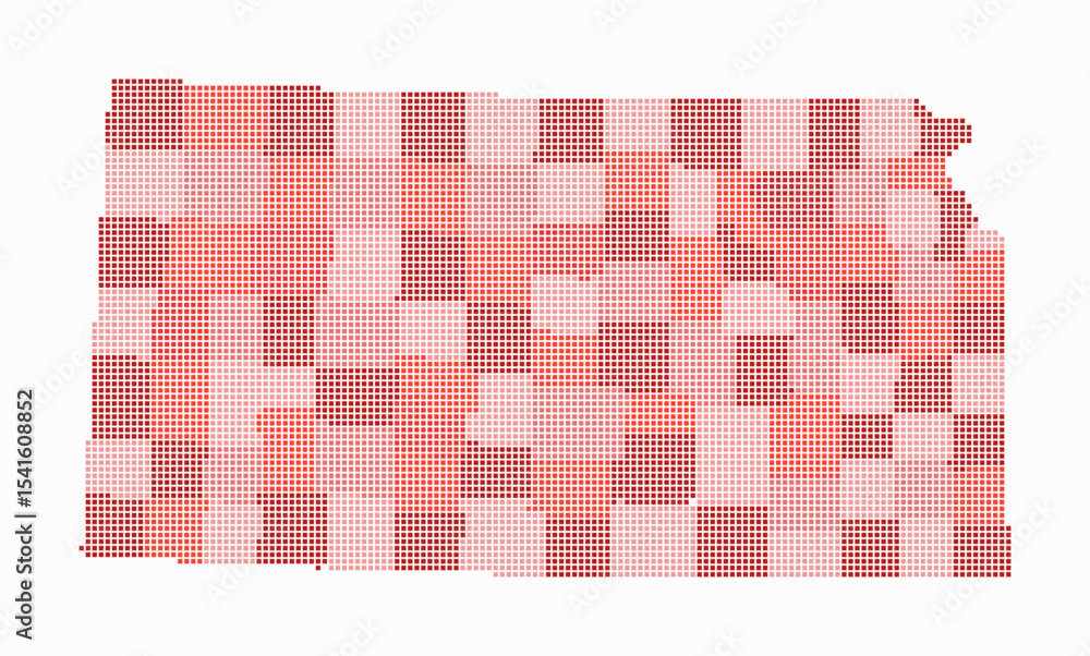 Poster kansas dotted map. digital style map of the state on white background. kansas shape with square dots