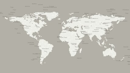Pixel world map with country names on neutral beige background - Powered by Adobe