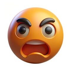 Frustrated Orange Emoji with Raised Eyebrows and Open Mouth on White Background