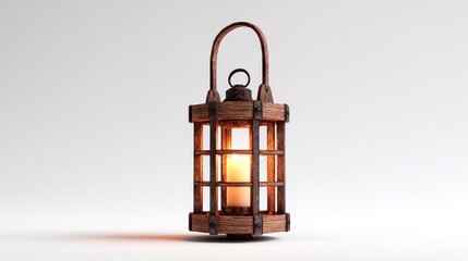 Rustic lantern lamp with metal cage design on white background
