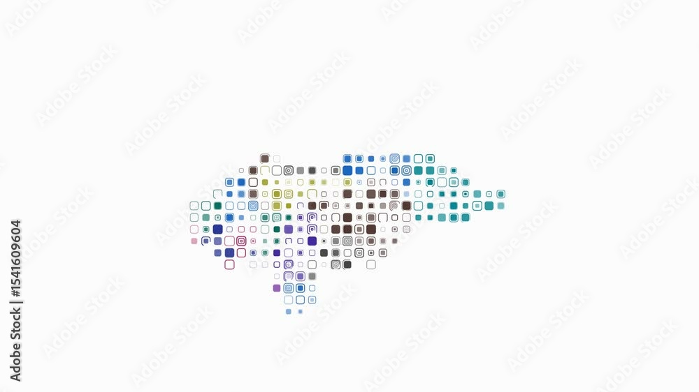 Poster honduras dotted animation. shape of the country build of pulsating colored dots. large size rounded 